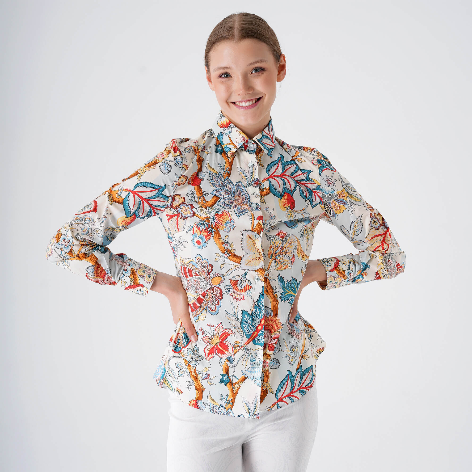 Etro - Baby Blue & Red Yellow Floral Paisley Cotton Shirt 